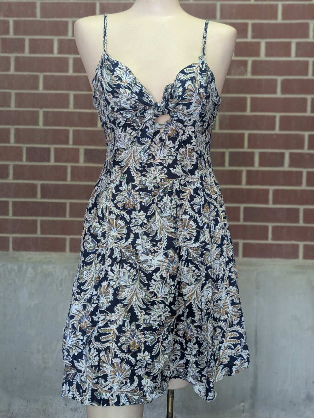 Olive Clothing Paisley Tie Front Mini Dress Western Boho Sundress Mini Feminine